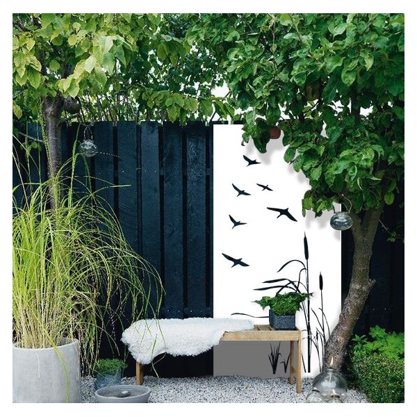 Brise vue oiseaux et roseaux style minimaliste Décor Acier en blanc