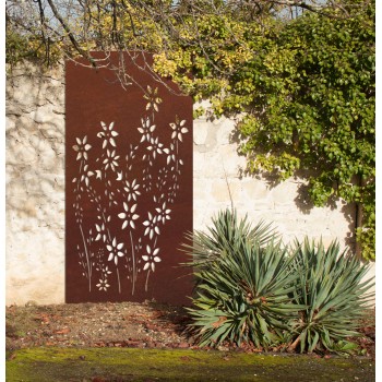 Parement en métal pour jardin et terrasse avec fleurs bouquet floral couleur rouille corten