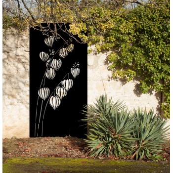 Brise vue en aluminium plante lanterne pare vue alu physalis amour en cage noir graphite