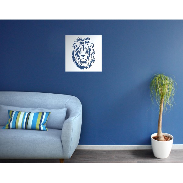 tableau métal motif lion blanc - Décor Acier